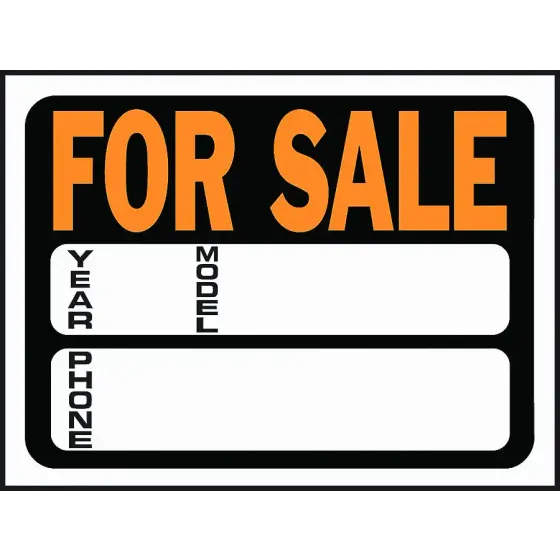 Hy Ko 3031 Hy Glo 9"X12" Plastic Auto For Sale Sign