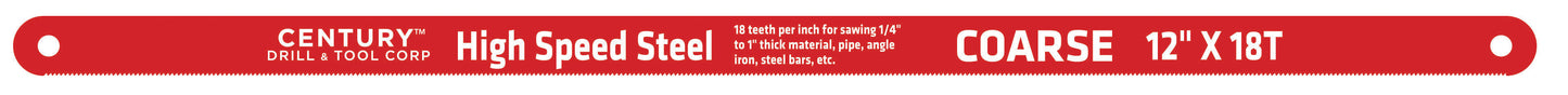 Century Drill & Tool 4337 Hacksaw Blade High Speed Steel - 12 in. x 18T