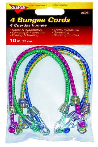 Keeper 10" Mini Bungee Cord 4Pk