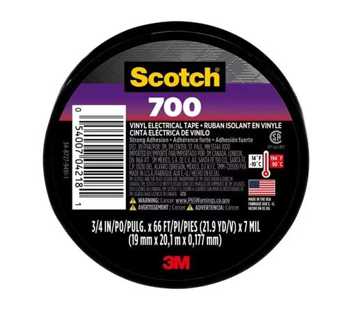 3M Scotch 700 Black Vinyl Electrical Tape 3/4 In. W X 66 Ft. L