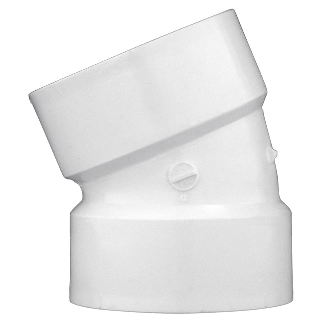 3-in x 3-in x 22-1/2 Degree PVC DWV Hub Elbow for Sanitary Drain, Waste, and Vent Applications