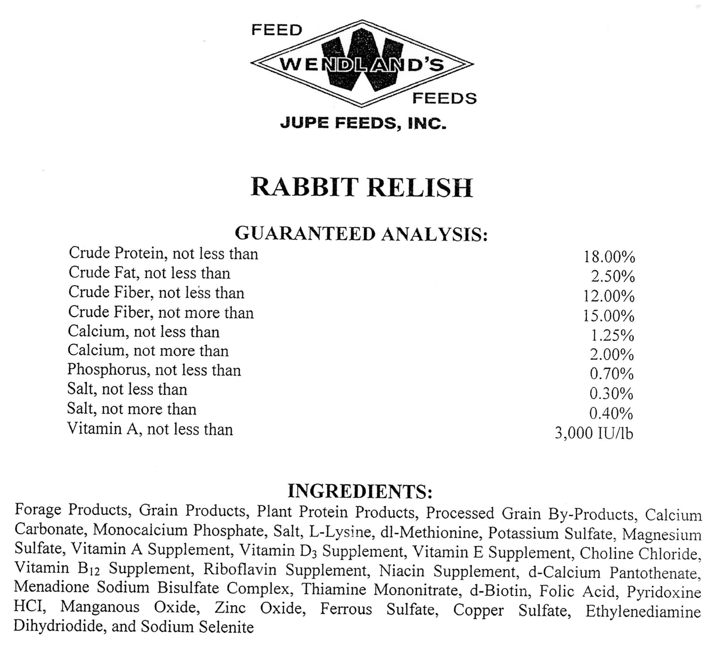 RABBIT RELISH PELLETS 18% 25# - WENDLAND'S FEED