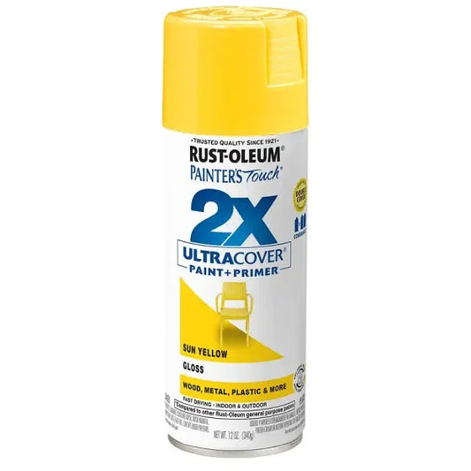 Rust-Oleum 334046 Painters Touch 2X Ultra Cover Paint Sun Yellow Gloss Spray Paint