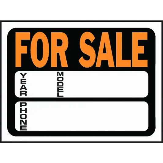 Hy Ko 3031 Hy Glo 9"X12" Plastic Auto For Sale Sign