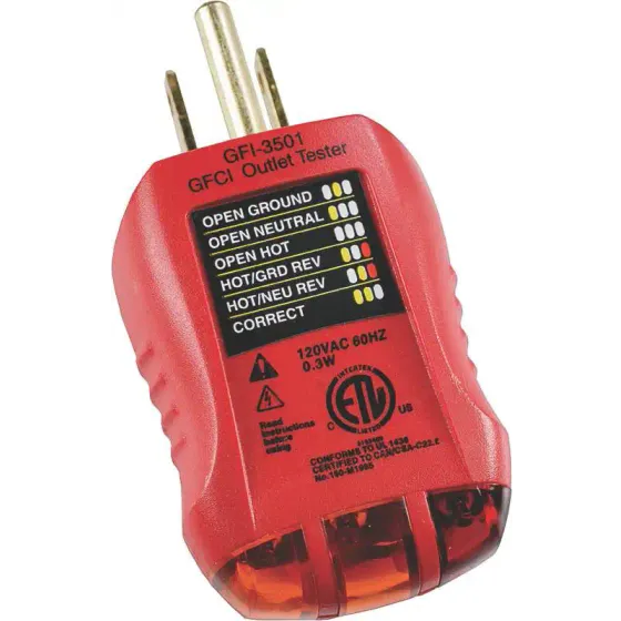 GB GFI-3501 Ground Fault Receptacle And Standard Outlet Tester