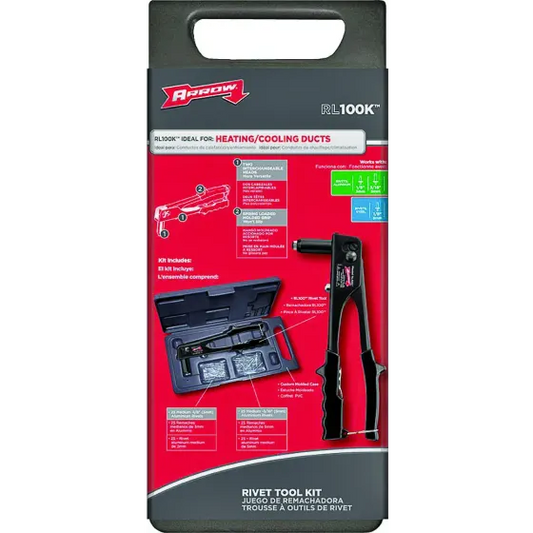 Arrow RL100K Rivet Tool Kit, 1/8, 3/16 in Rivet, Non-Slip Grip Handle, Steel