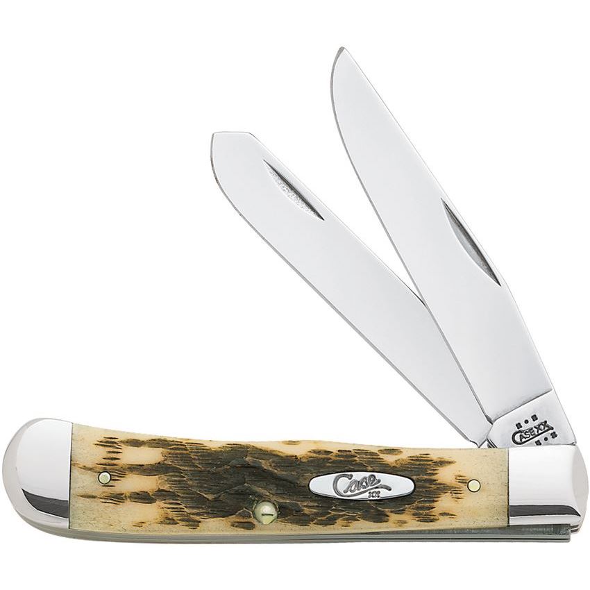 Case 163 Carbon Steel Trapper Knife with Amber Bone Handles