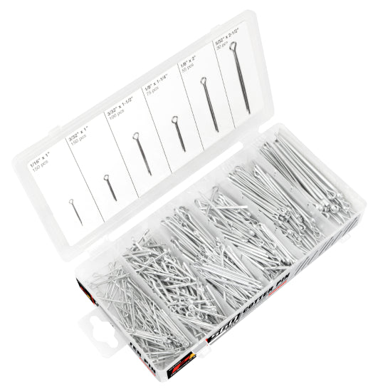 Performance Tool® W5205 Cotter Pin Assortment, Steel, Cadmium-Plated, 6-Size, 560-Piece