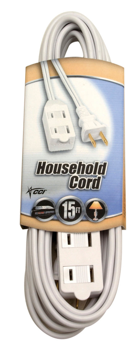 Wood's Extension Cord with Cube Tap, White, 15-Foot