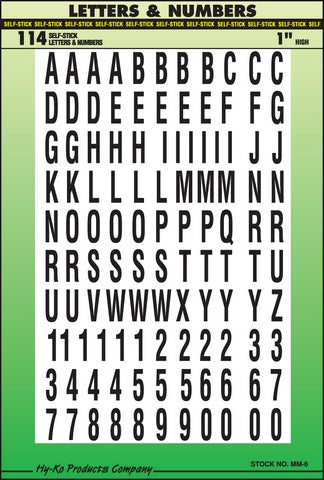 Hy Ko MM-6 1 Inch Black On White Vinyl Letter And Number Set
