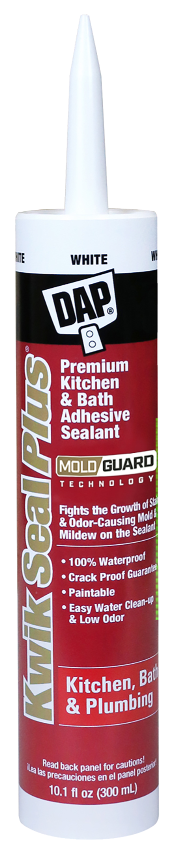 DAP Kwik Seal Plus 10.1 oz. White Premium Kitchen and Bath Siliconized Caulk