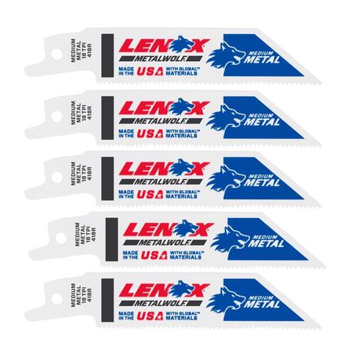 Lenox 20552418R Reciprocating Saw Blade, 3/4 in W, 4 in L, 18 TPI, Carbide Cutting Edge - pack of 5