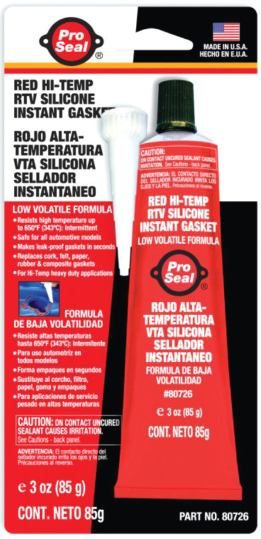 Pro-Seal RTV Silicone Sealant, 3 oz Tube, Red (80726)