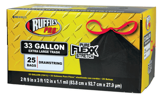 Ruffies 1106983 Trash Bags Pro 33 gal Drawstring 25 pk 1.1 mil Black