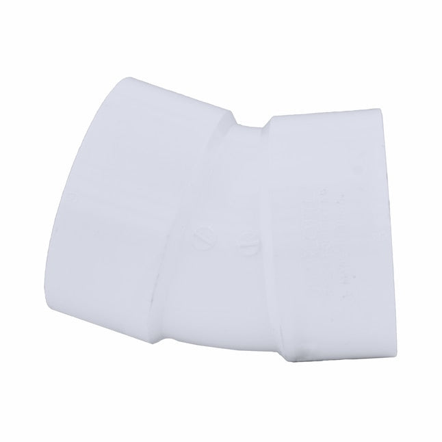 3-in x 3-in x 22-1/2 Degree PVC DWV Hub Elbow for Sanitary Drain, Waste, and Vent Applications
