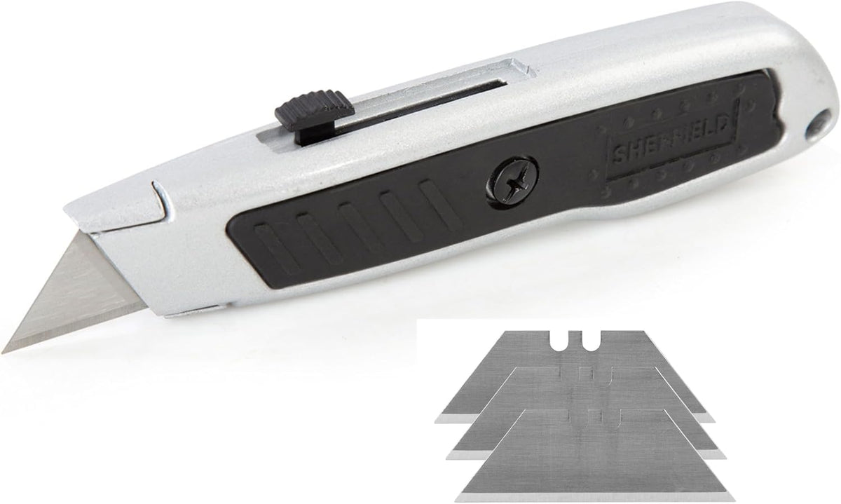 Sheffield 12243 Retractable Utility Knife Box Cutter with Rubber Grip