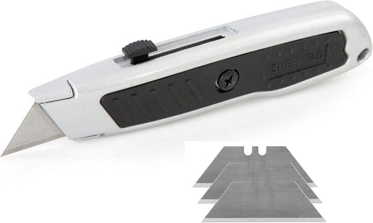 Sheffield 12243 Retractable Utility Knife Box Cutter with Rubber Grip