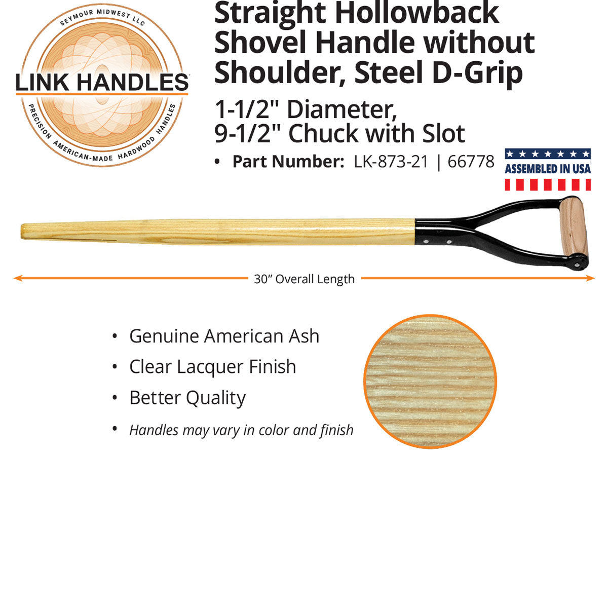 30" straight hollowback Shovel Handle