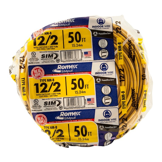 Southwire 50-ft 12/2 Romex SIM pull Solid Indoor CU NM-B W/G Individual Pack (By-the-roll)