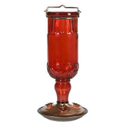 Perky-Pet® Antique Bottle Hummingbird Feeder RED GLASS : 24 OZ.