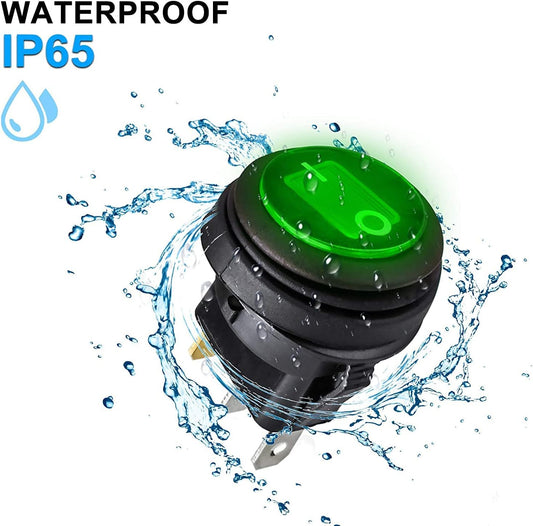 Toggle Switch LED On-Off Control, Waterproof On/Off Boat Marine Auto Rocker Switch SPST 3 Pins for 20mm Mounting Hole (Green)
