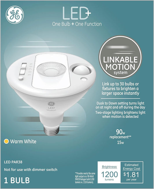 GE Lighting LED+ Outdoor Security Flood Light Bulb with Motion Sensor, Warm White, Dusk to Dawn Setting, Medium Base, 90 Watt Replacement
