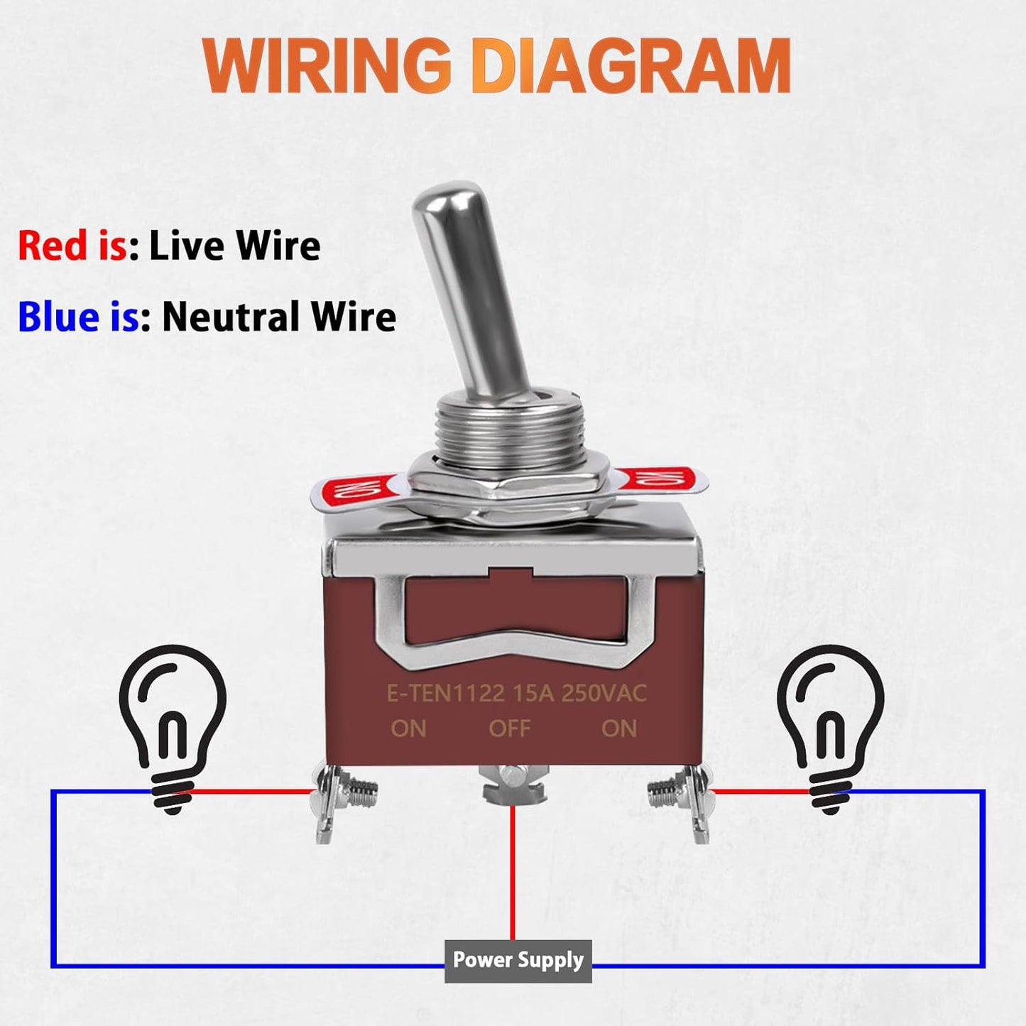 Toggle Switch, 3 Pin 12V DC 30A/250V AC 15A, Heavy Duty SPDT ON Off ON Switch, Marine Waterproof Toggle Switch with Boot Cap Cover, for Cars Trucks, Racing Cars, Boats