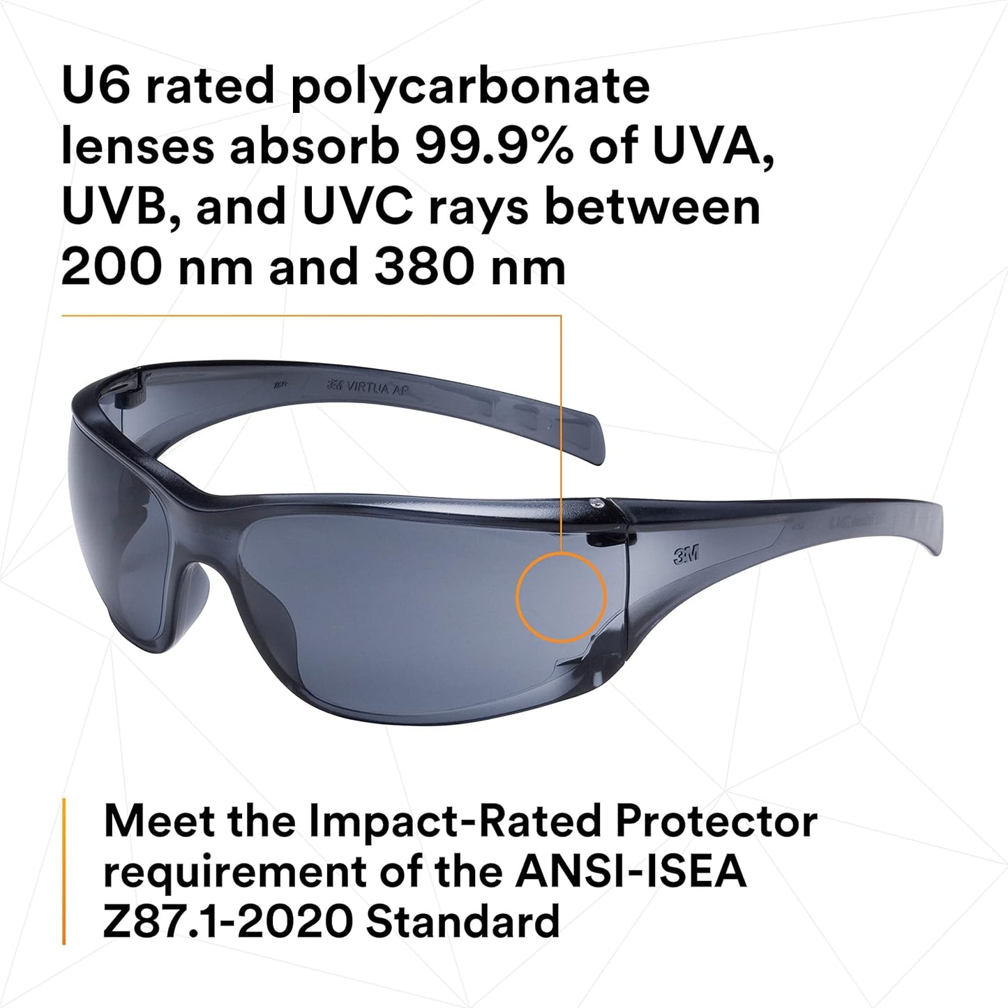 3M Safety Glasses, Virtua AP, 1 Pair, ANSI Z87, Anti-Fog, Anti-Scratch Coating, Gray Lens, Gray Frame, Side Shields,