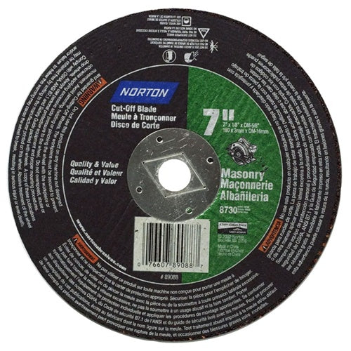 Norton 7 x 1/8, 5/8" Hole 24 Grit Silicon Carbide Cutoff Wheel Very Coarse, Reinforced, 8,730 Max RPM, Use with Circular Saws