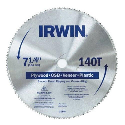 Irwin 11840 Circular Saw Blade 7-1/4 Inch By 5/8 Inch Arbor 140 Teeth Bi Metal Cutting Edge