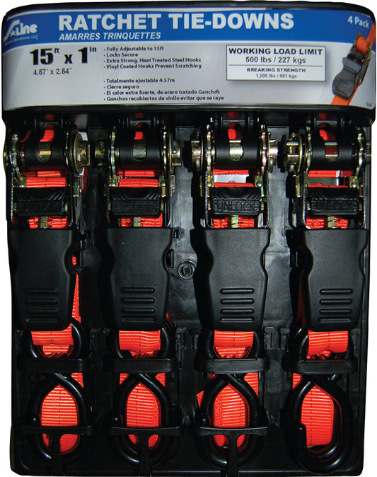 RATCHET STRAPS 1"X15' 4 PAK