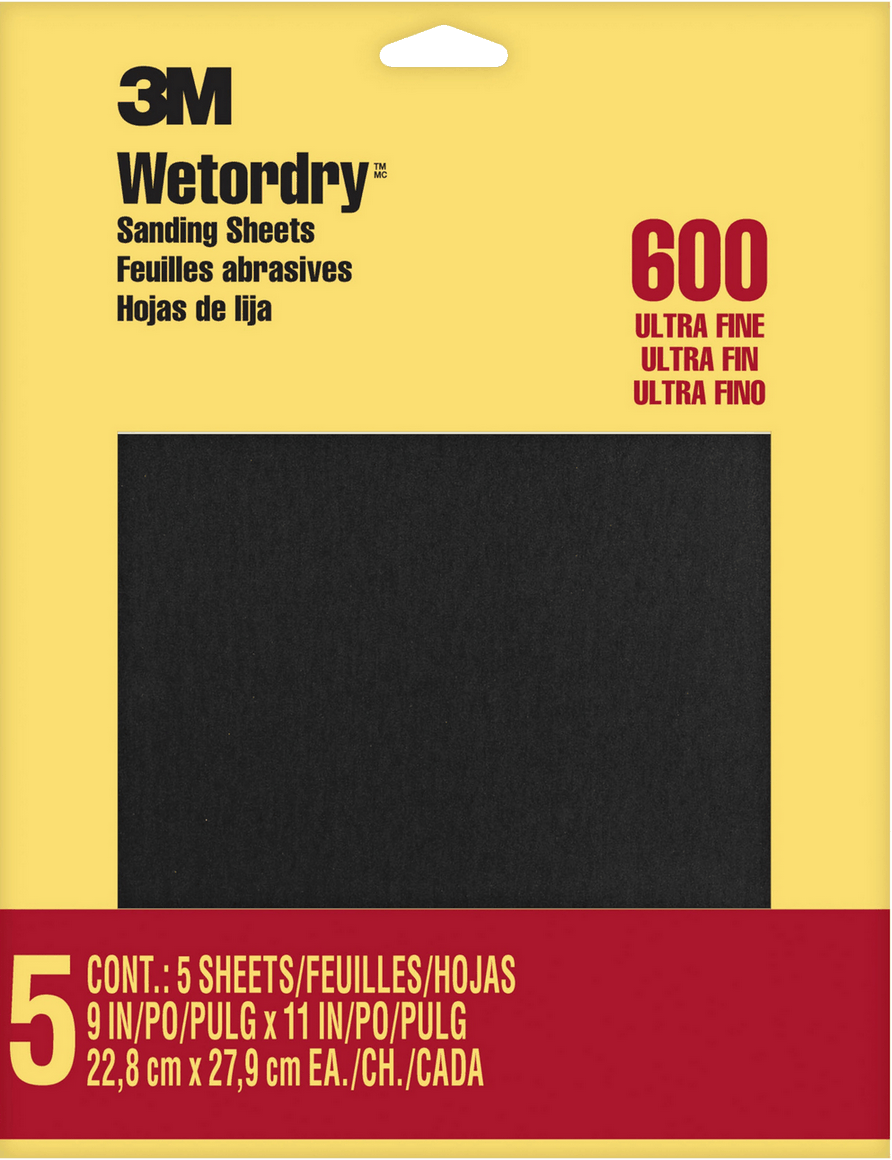 3M 9084 600 Grit, 9 Inch By 11 Inch, Waterproof Silicone Carbide Sandpaper, 5 Pack