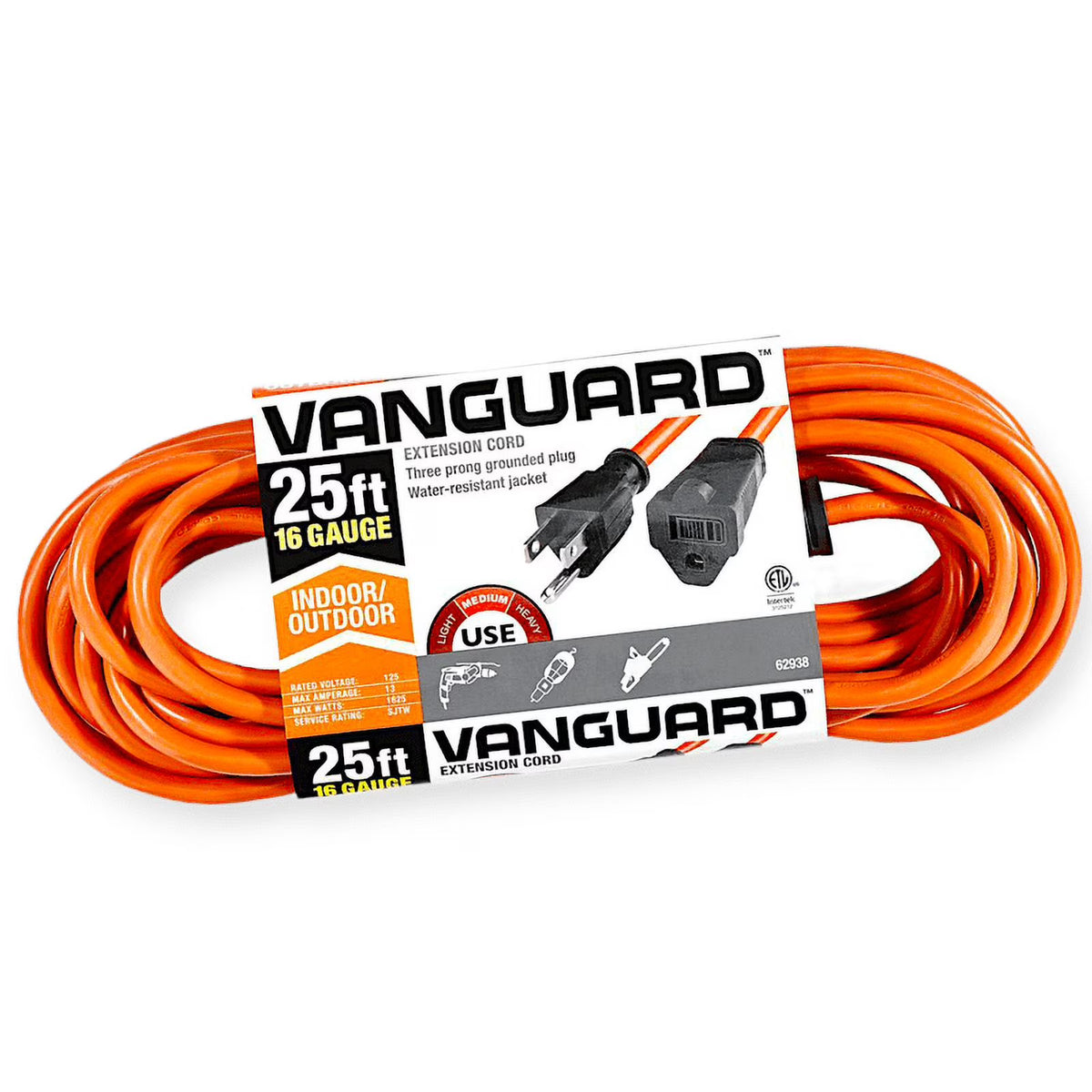 VANGUARD 25 ft. x 16/3 Gauge Indoor/Outdoor Extension Cord