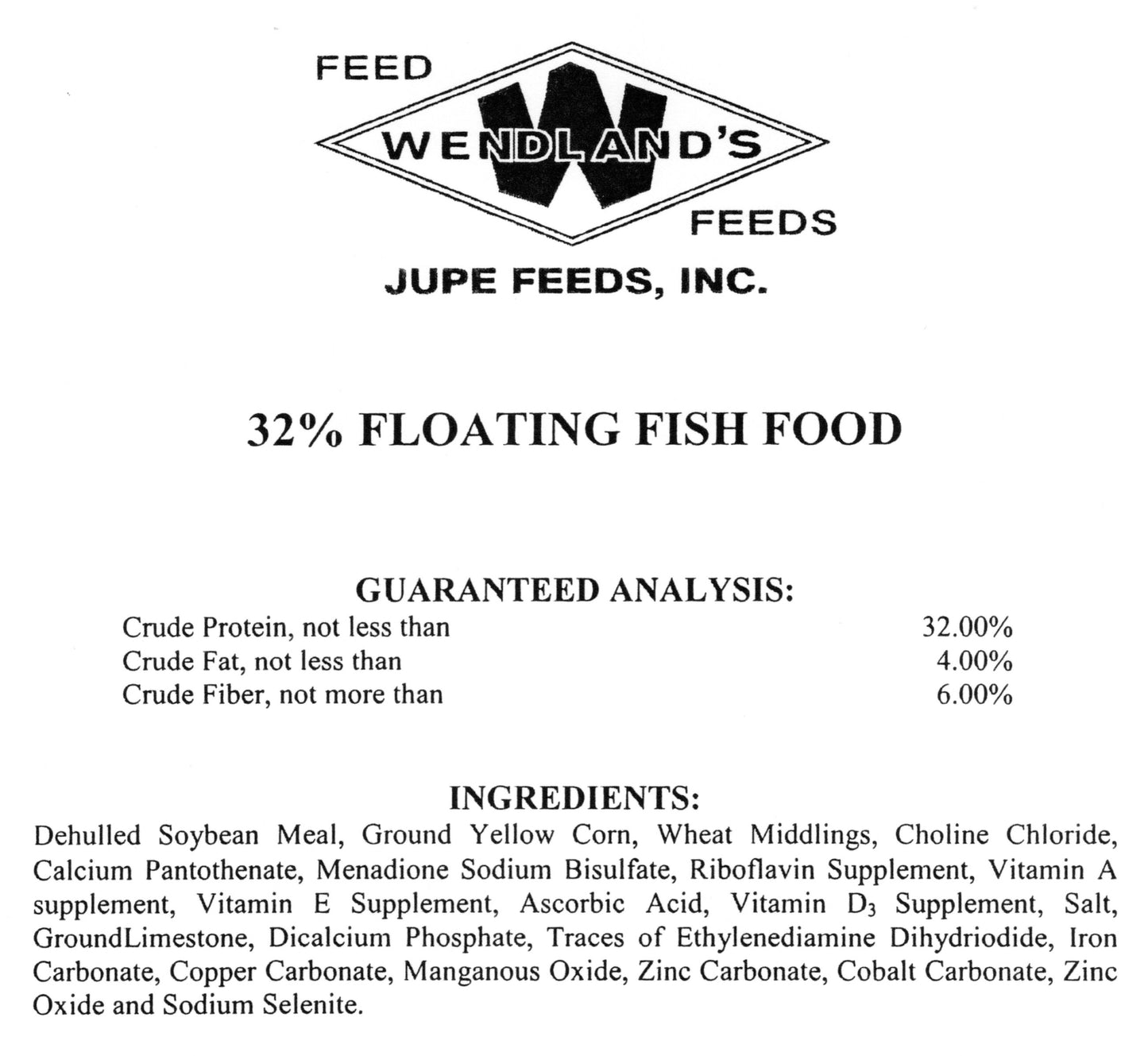 FLOATING CATFISH FOOD 32% 50# - WENDLAND'S FEED