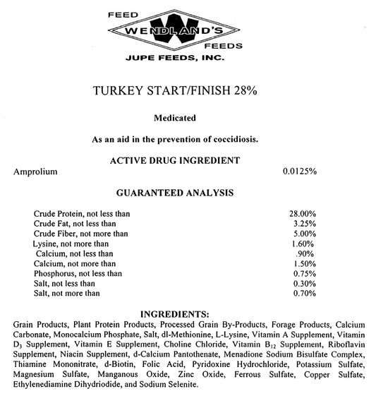 STARTER/FINISHER TURKEY CRUMBLE 28% 50# - WENDLAND'S FEED