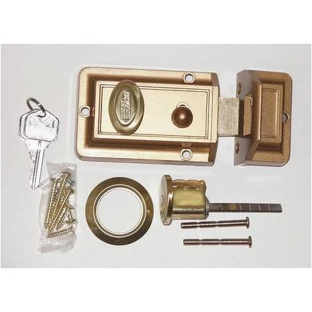Defender Security Brass 3-way Night Latch With Locking Single Cylinder